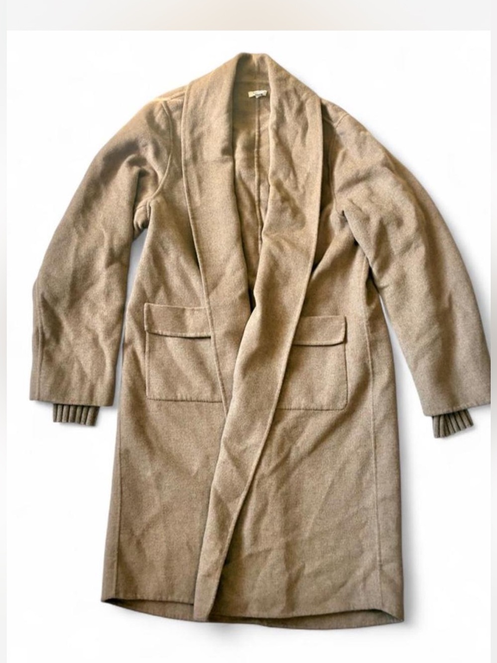 Splendid minimalist chic wool blend tan mid length coat